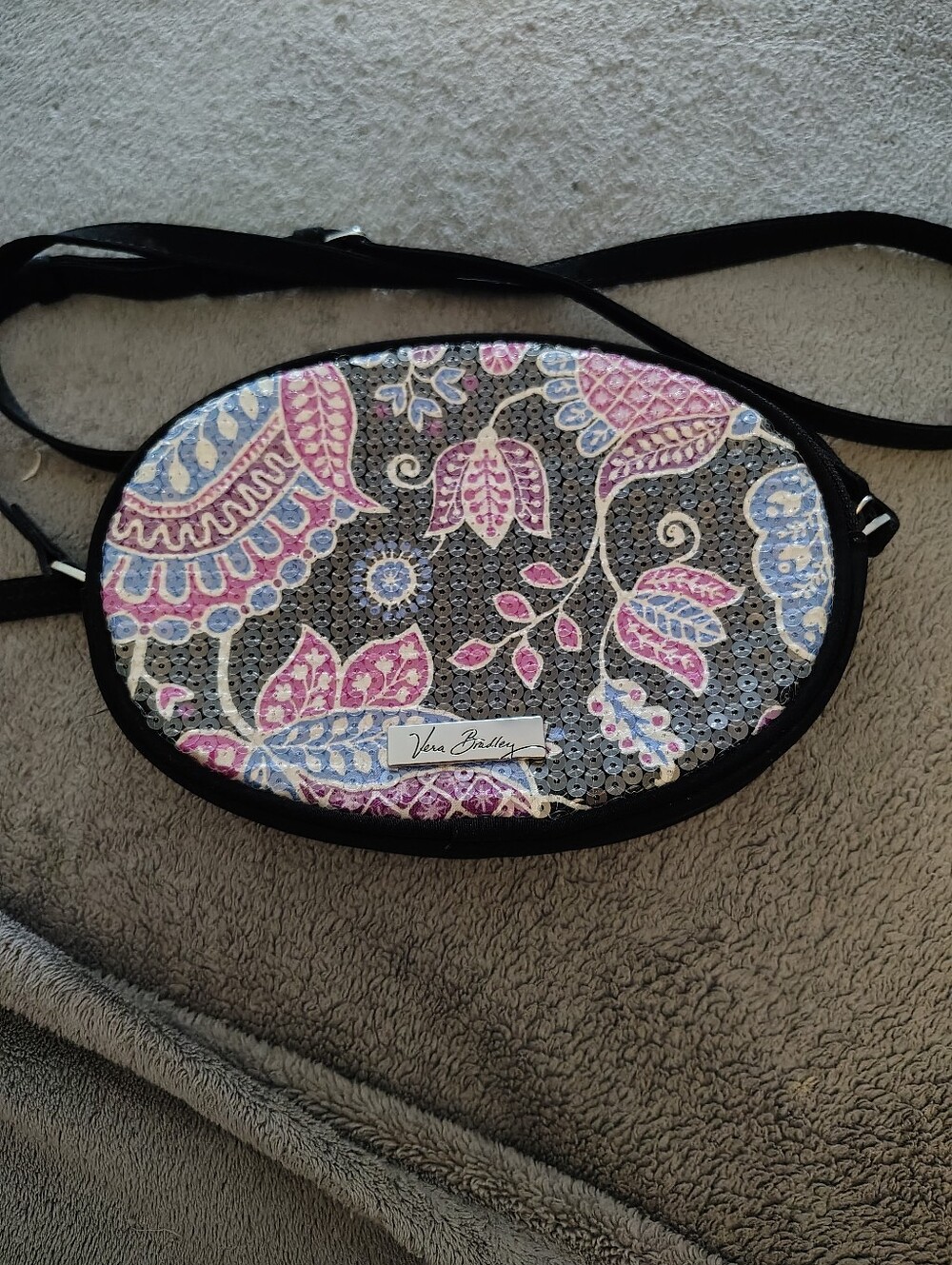 Vera Bradley Pink, Blue & Silver Paisley Sequin Oval Crossbody